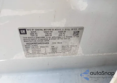 2017 Chevrolet Silverado 1500 1Lt z USA, uszkodzony, nr VIN 3GCUKREC9HG324459